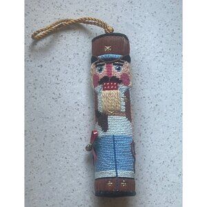 Petit Point Needlepoint Nutcracker Christmas Ornament 5.5" Tall W/O Loop Gift